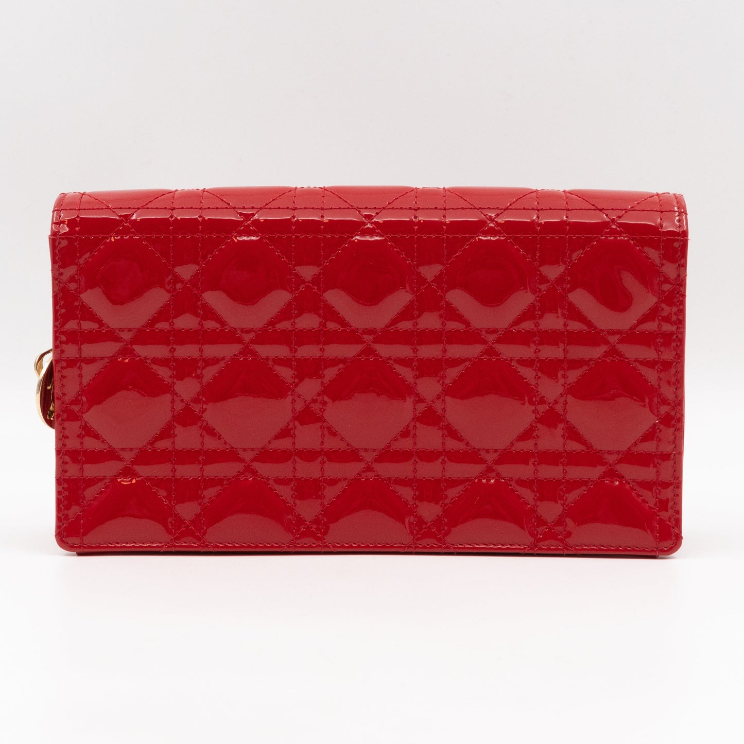 Lady Dior Pouch with Chain Red Cannage Patent Leather