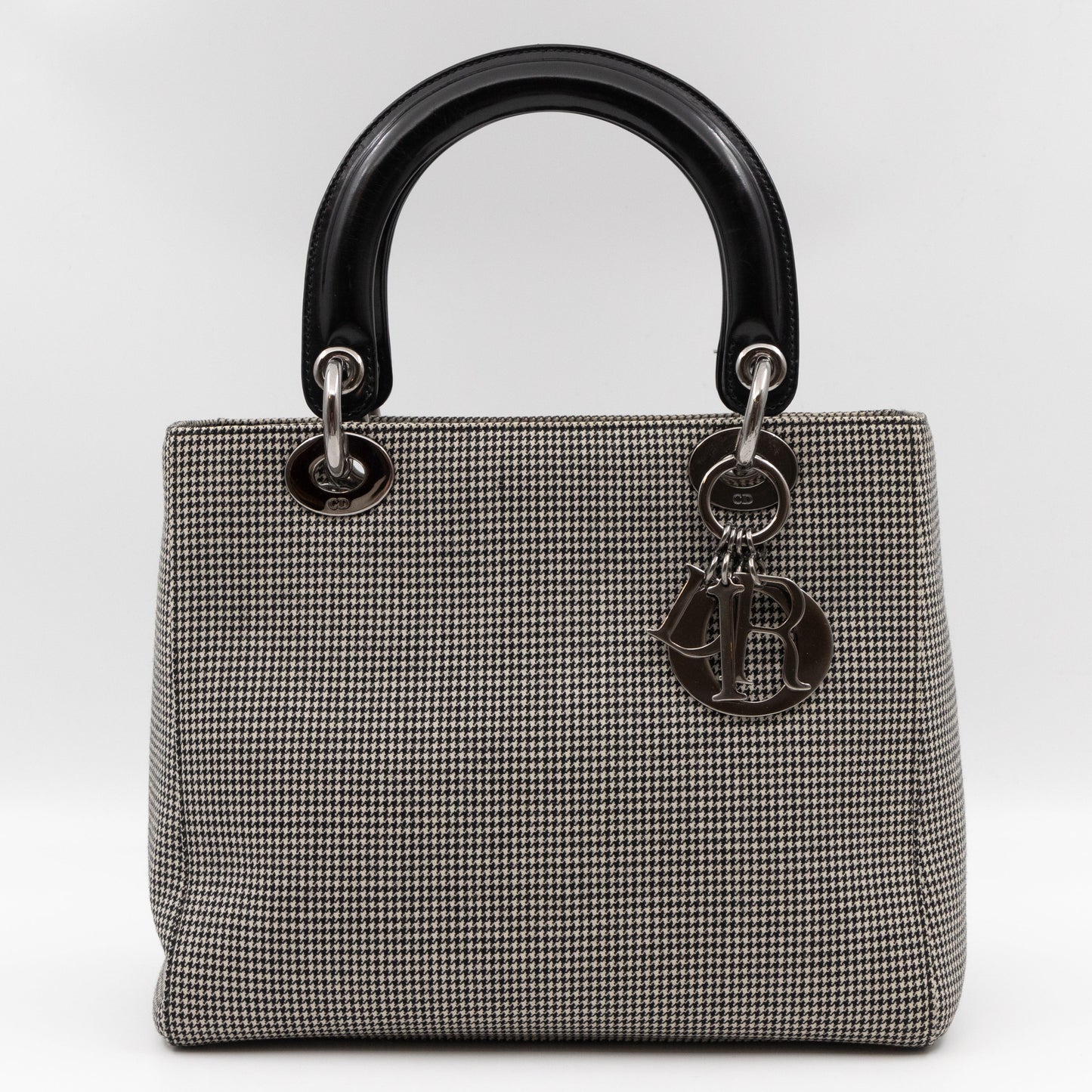 Lady Dior Medium Houndstooth Black White Canvas