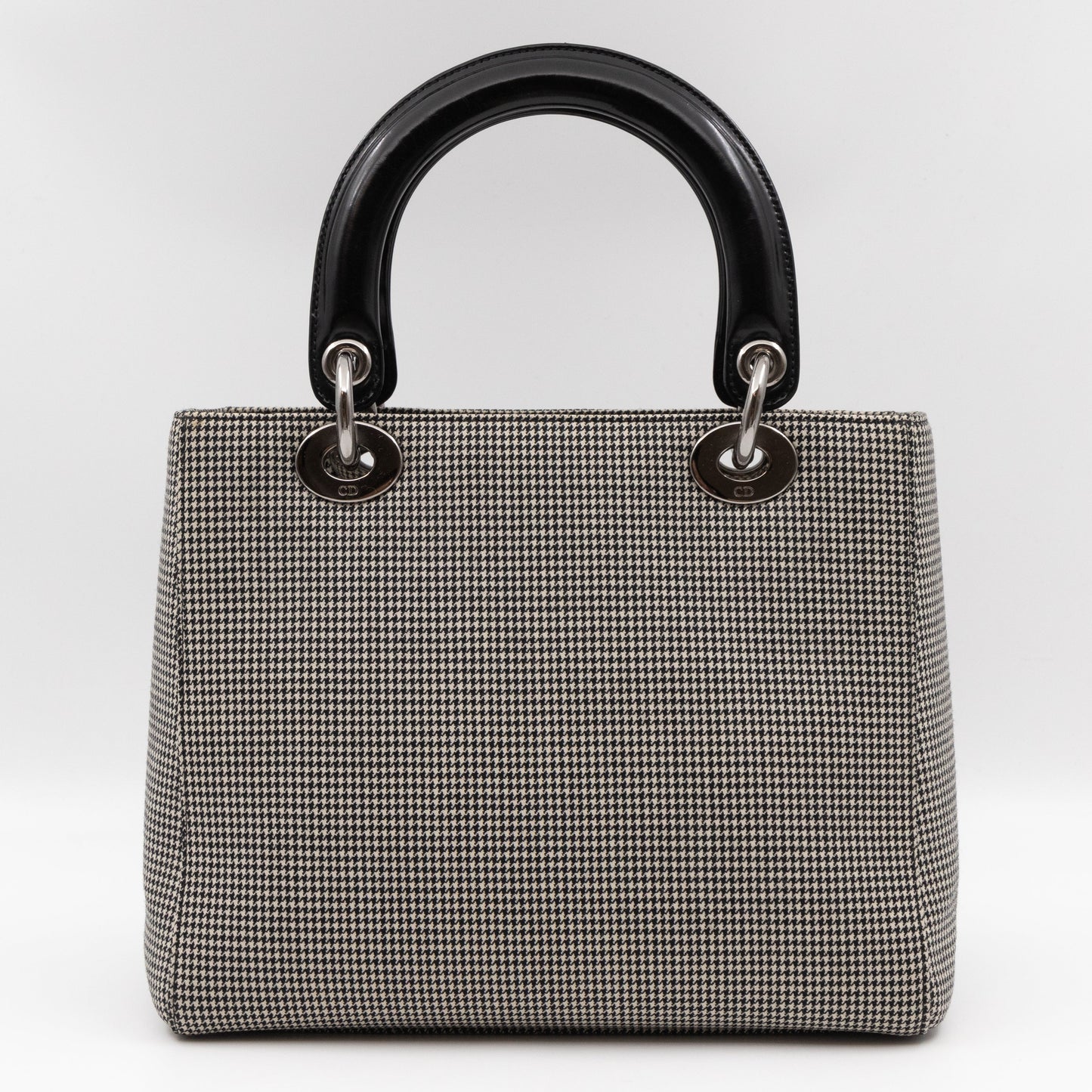 Lady Dior Medium Houndstooth Black White Canvas
