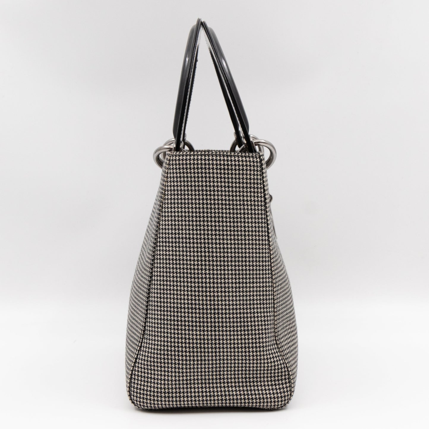 Lady Dior Medium Houndstooth Black White Canvas