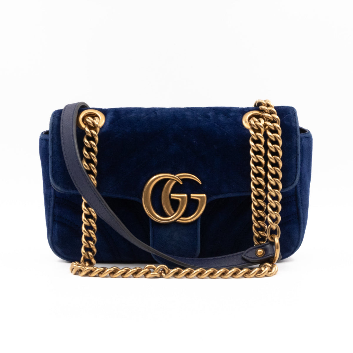 GG Marmont Mini Flap Bag Blue Velvet