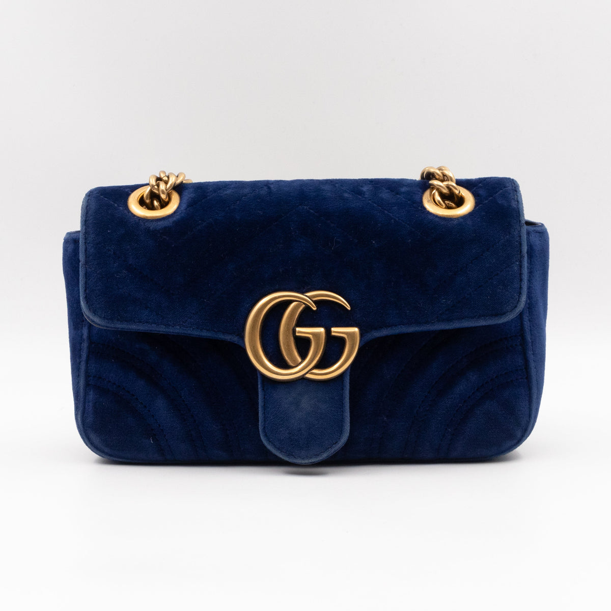 GG Marmont Mini Flap Bag Blue Velvet