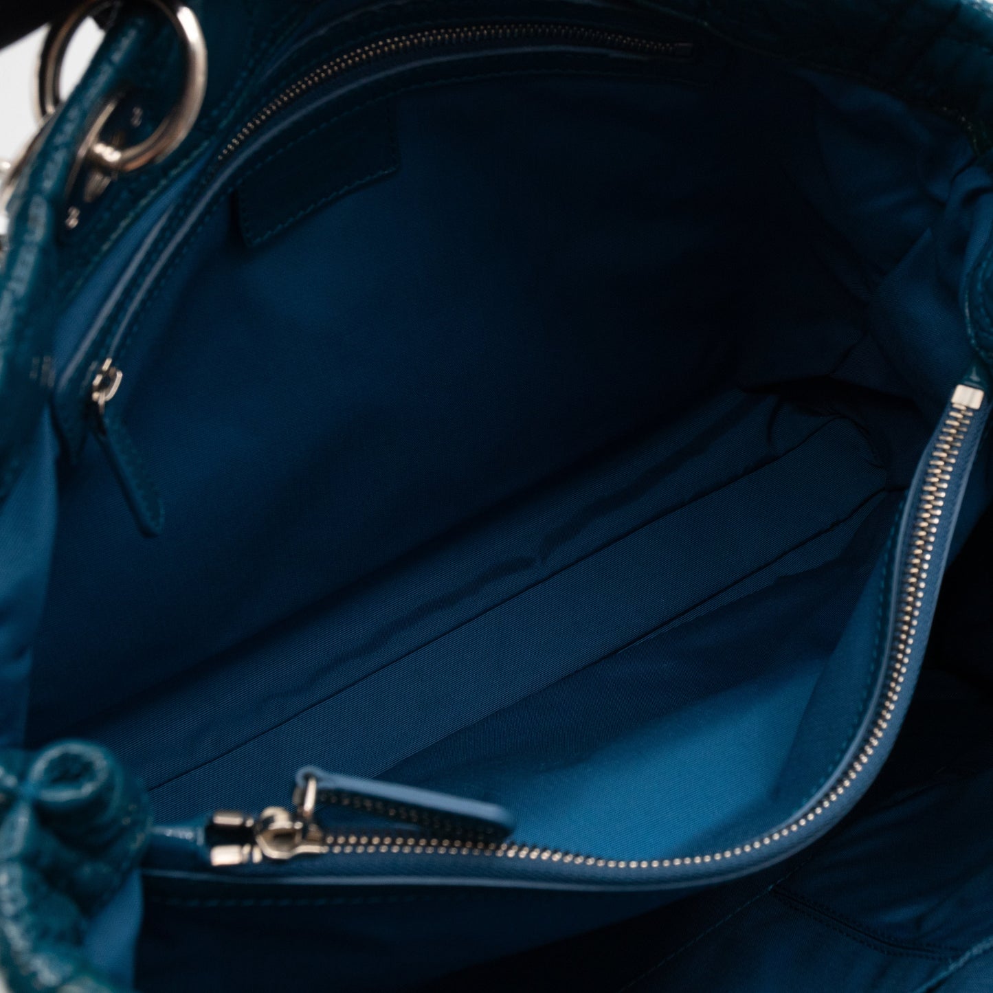 Medium Soft Shopping Tote Blue Patent Cannage Leather