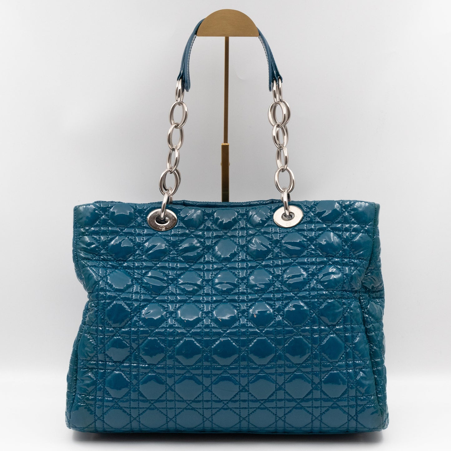 Medium Soft Shopping Tote Blue Patent Cannage Leather