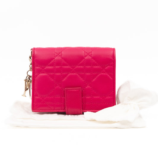 Lady Dior Compact Wallet Pink Cannage Leather