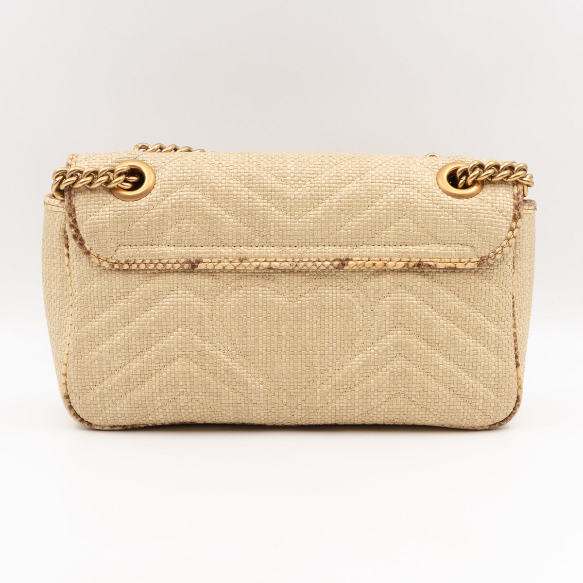 GG Marmont Small Flap Bag Natural Matelasse Raffia & Snakeskin