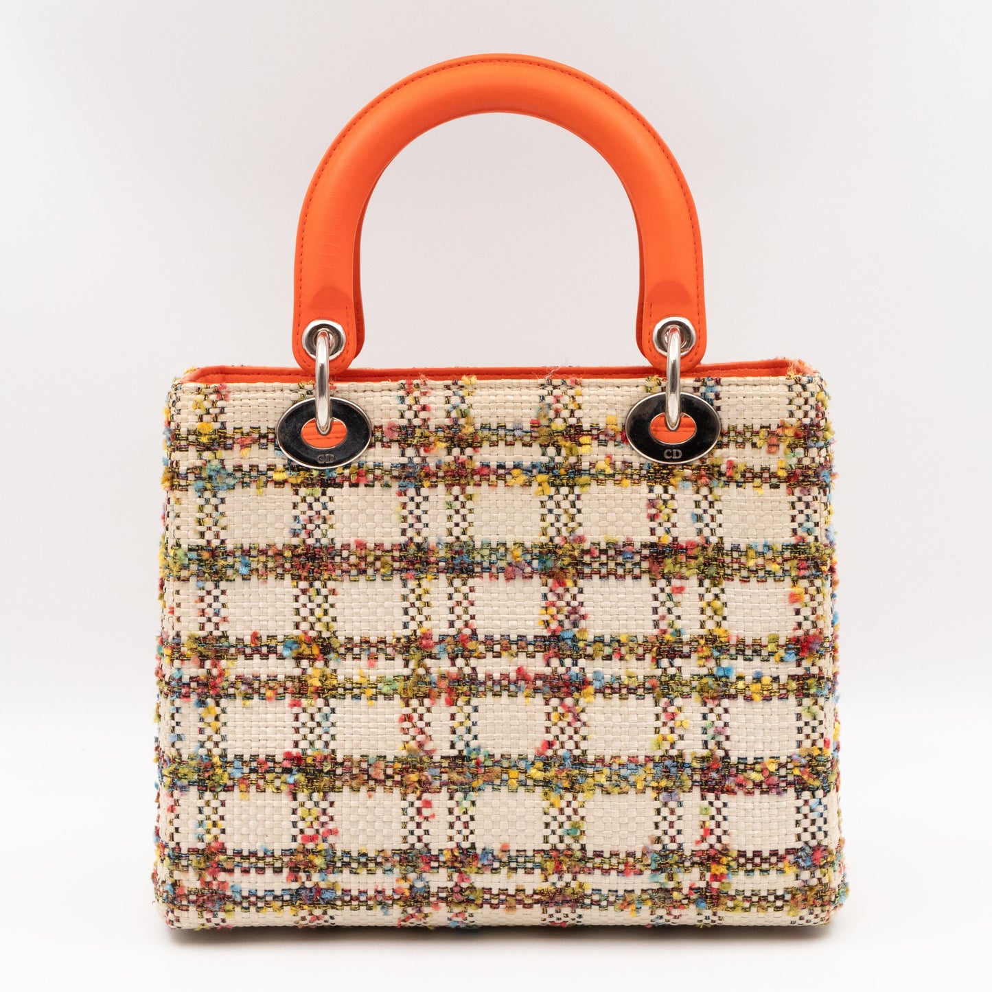 Lady Dior Medium Cream Raffia Tweed Orange Leather