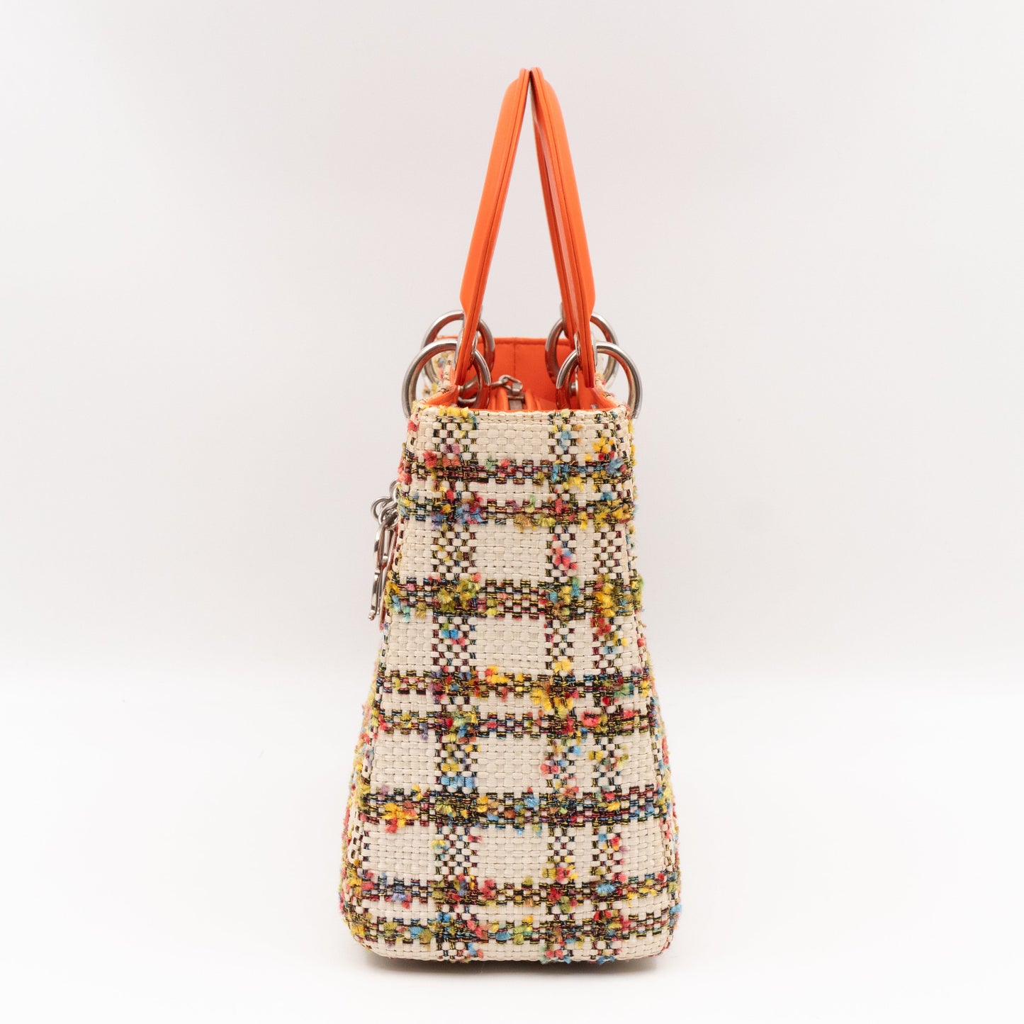 Lady Dior Medium Cream Raffia Tweed Orange Leather