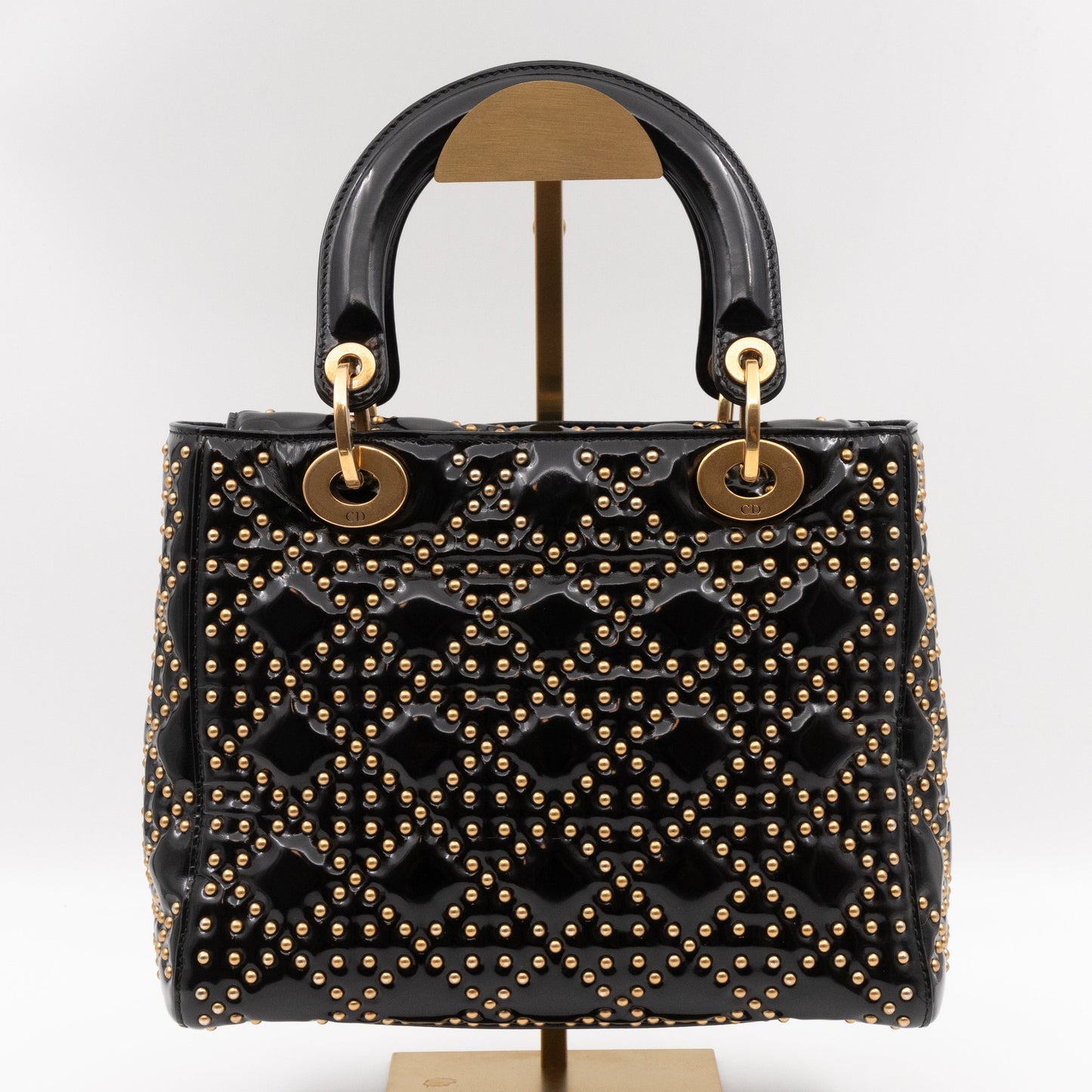 Lady Dior Medium Studded Black Patent Leather