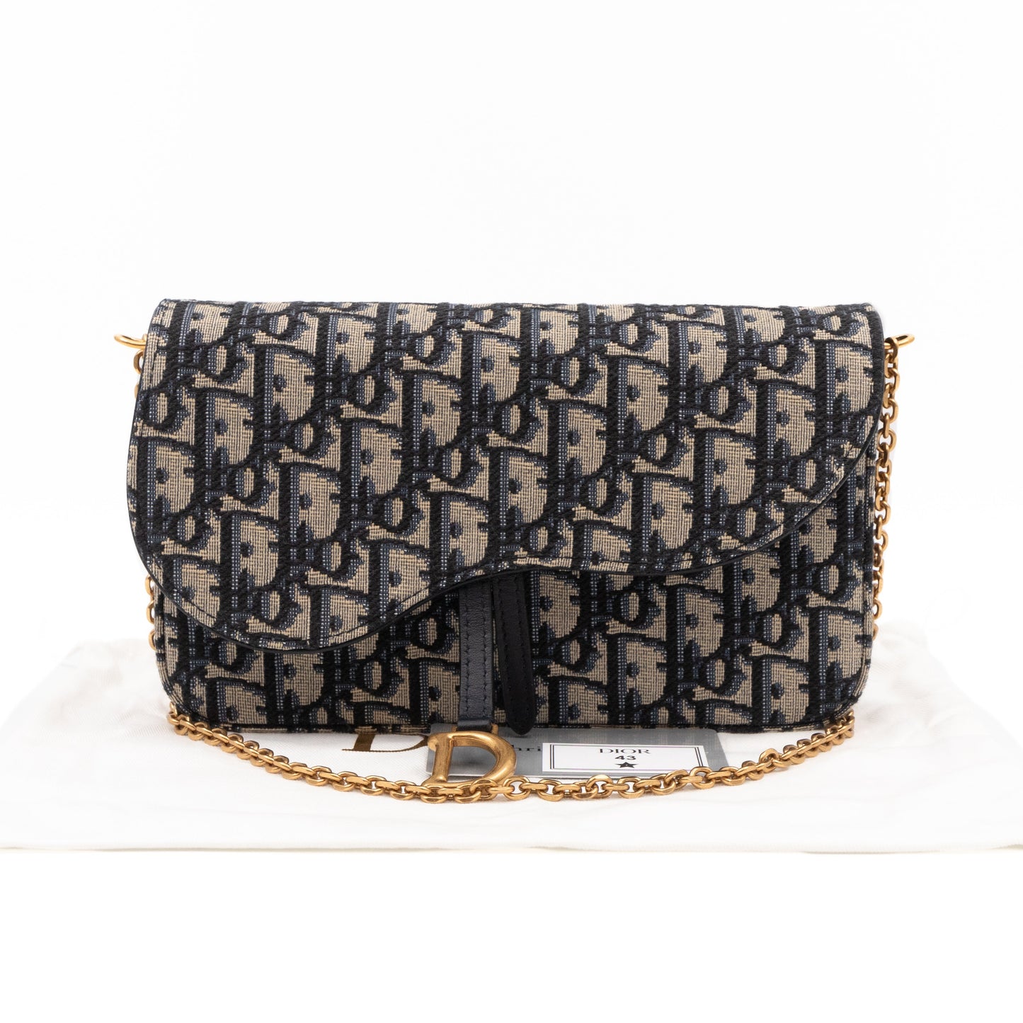 Saddle Pouch with Chain Blue Dior Oblique Jacquard