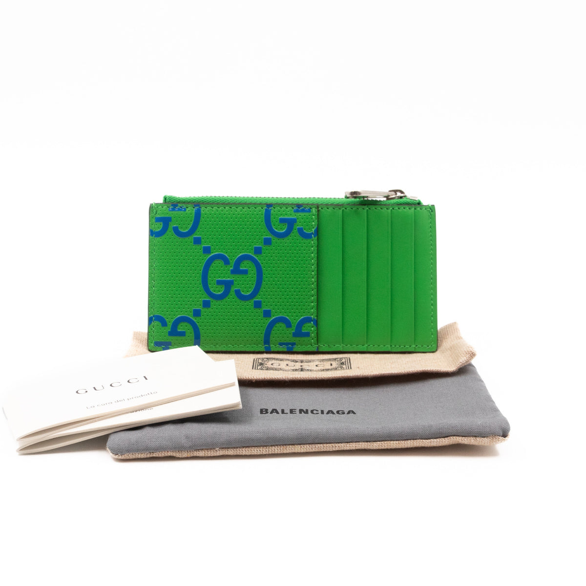 GG Embossed Zip Card Case Green