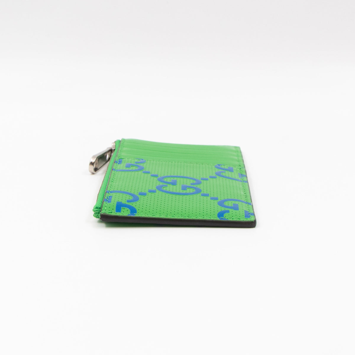 GG Embossed Zip Card Case Green
