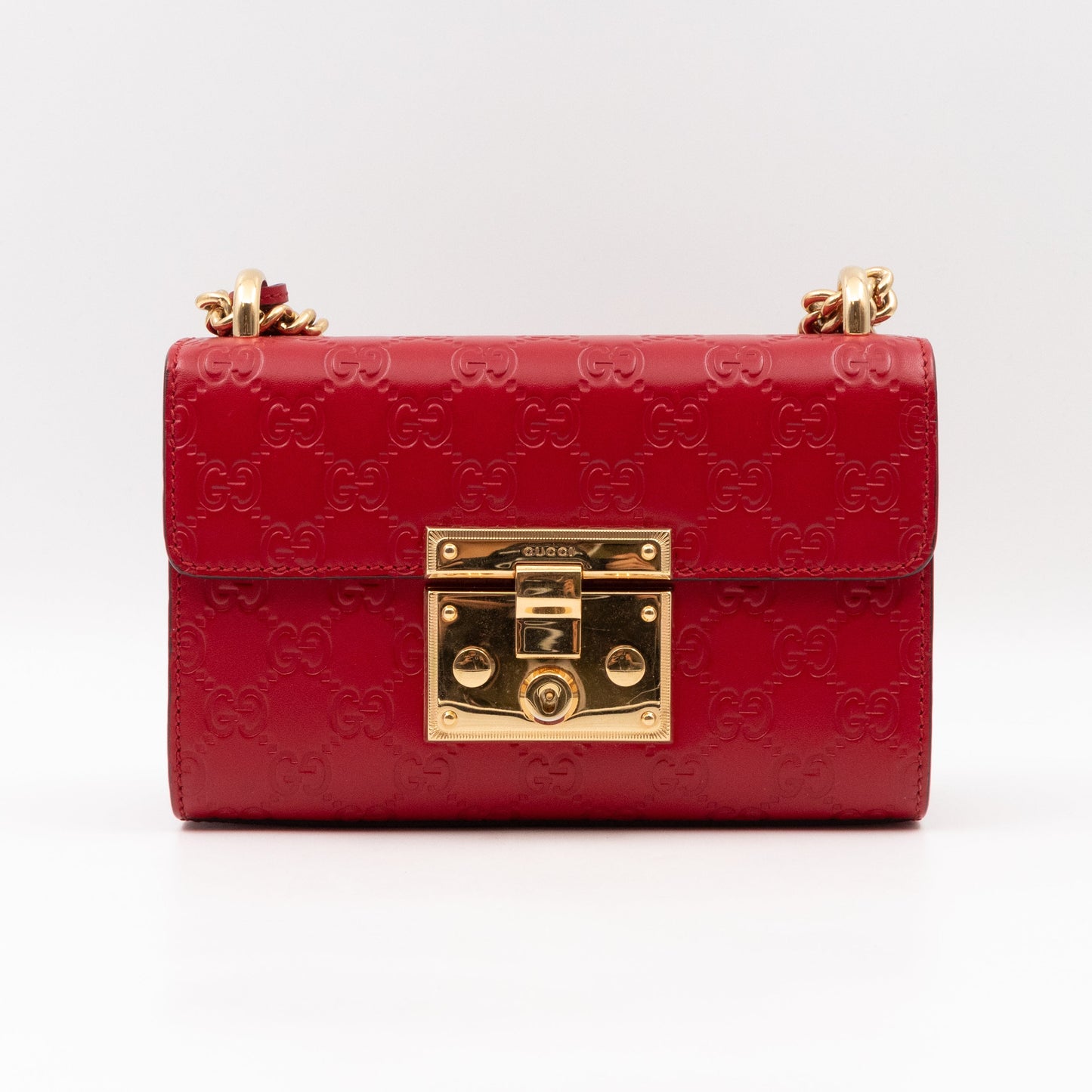 Padlock Flap Bag Small Hibiscus Red GG Guccissima