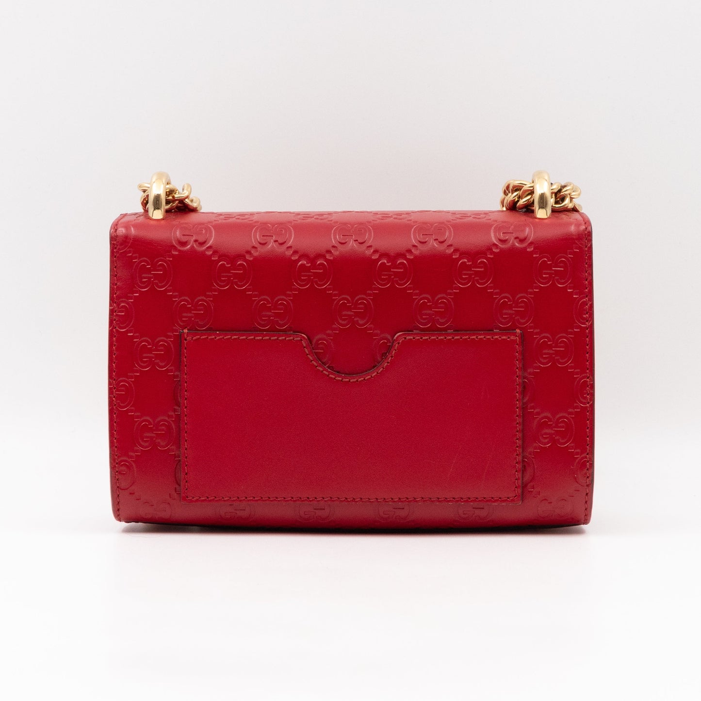 Padlock Flap Bag Small Hibiscus Red GG Guccissima