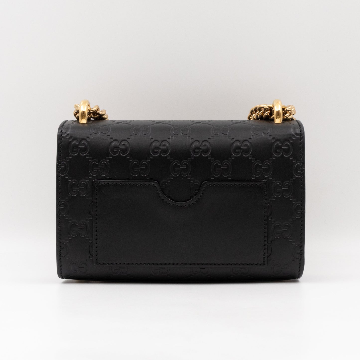 Padlock Flap Bag Small Black GG Guccissima