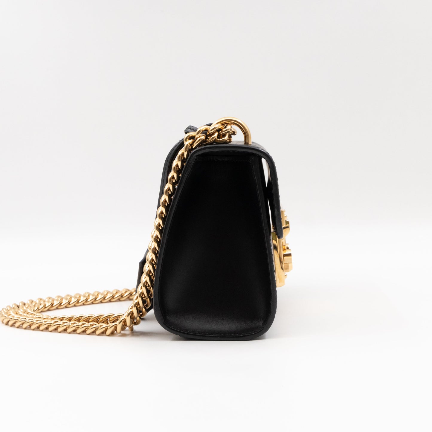 Padlock Flap Bag Small Black GG Guccissima