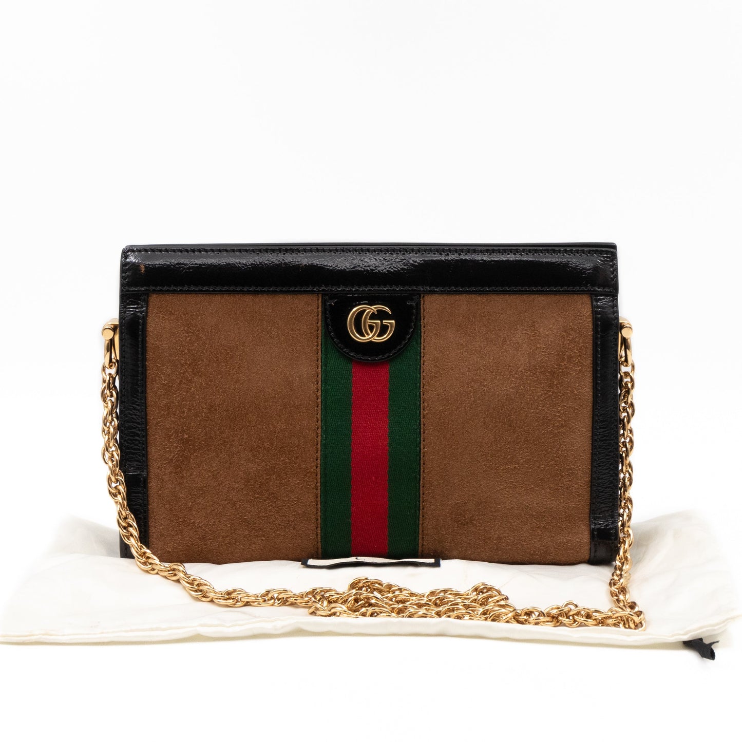 Ophidia Chain GG Small Shoulder Bag Brown Suede