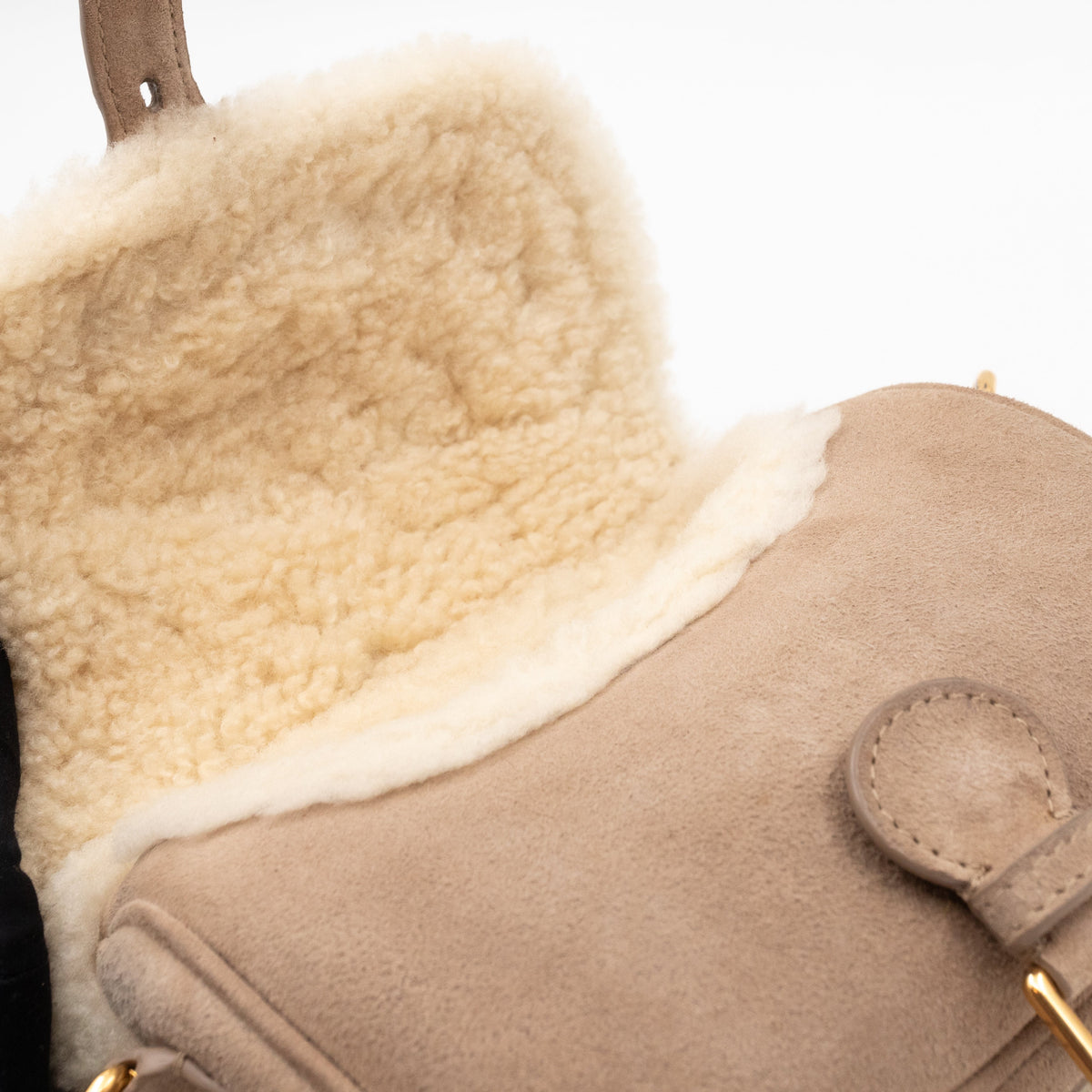 Bobby Small Flap Bag Beige Suede Neutral Shearling