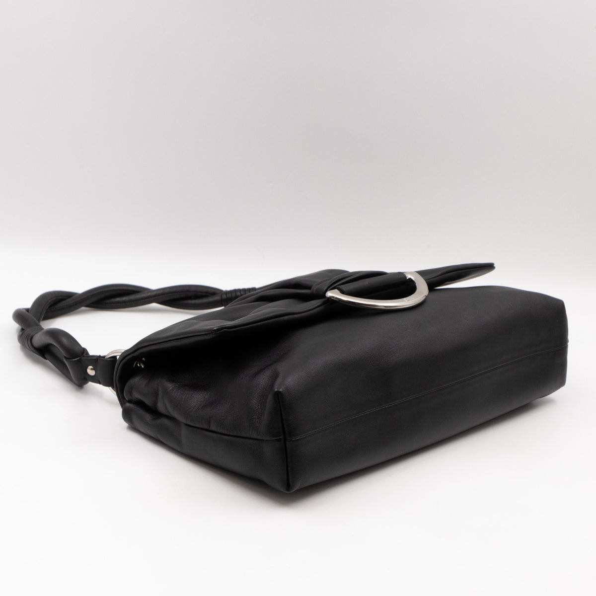 Demi Lune Small Flap Bag Black Leather