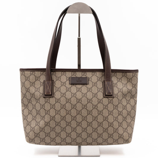 Small Tote GG Supreme Canvas Brown Leather
