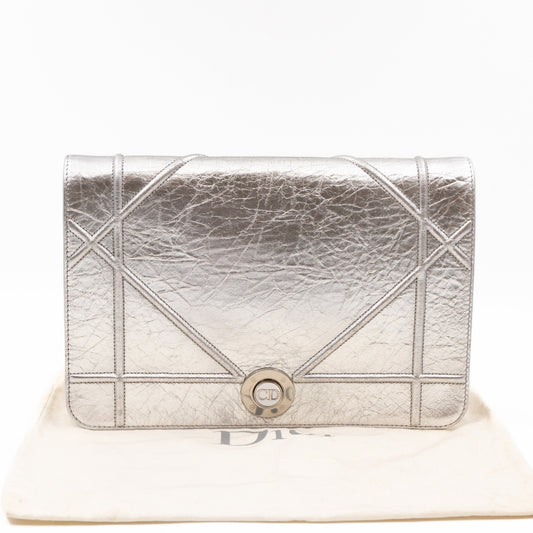Diorama Clutch Metallic Silver Calfskin Leather