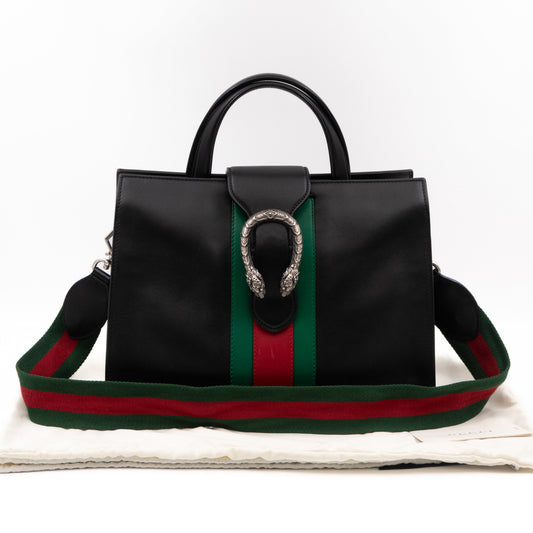 Web Dionysus Medium Tote Black Calfskin Leather