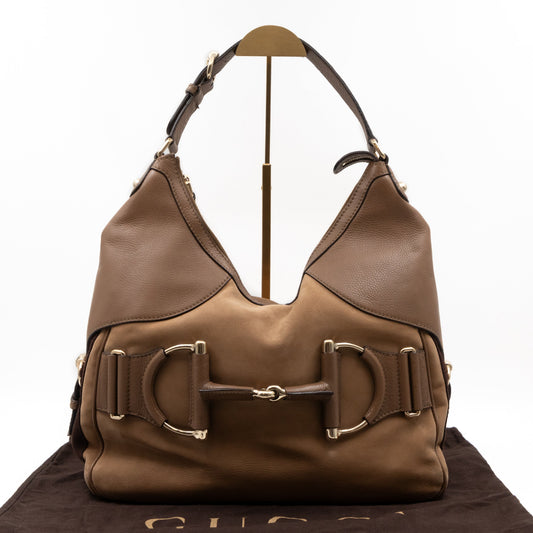 Gucci Heritage Horsebit Large Hobo Bag Brown Nubuck Leather
