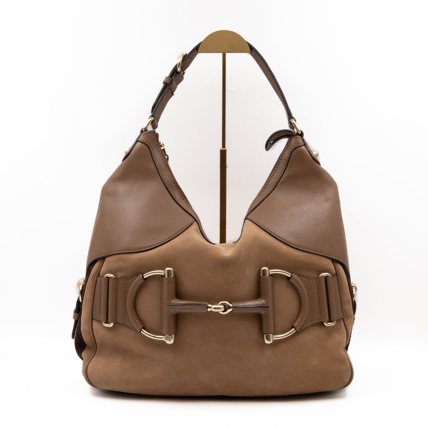 Gucci Heritage Horsebit Large Hobo Bag Brown Nubuck Leather