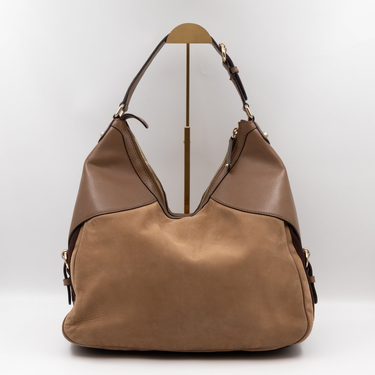 Gucci Heritage Horsebit Large Hobo Bag Brown Nubuck Leather
