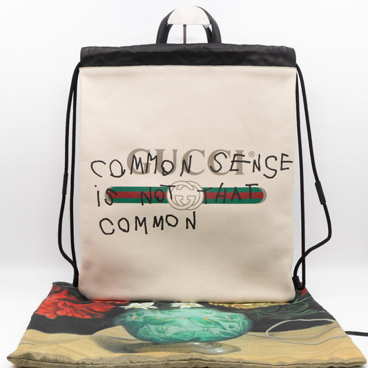 Coco Capitan Logo Drawstring Backpack White Leather