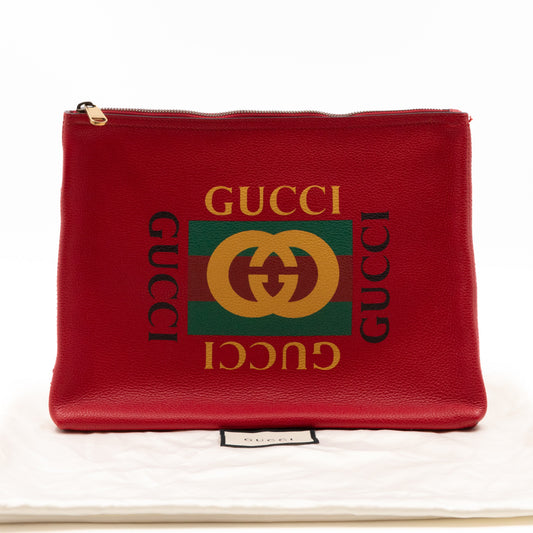 Gucci Logo Portfolio Pouch Bag Red Leather