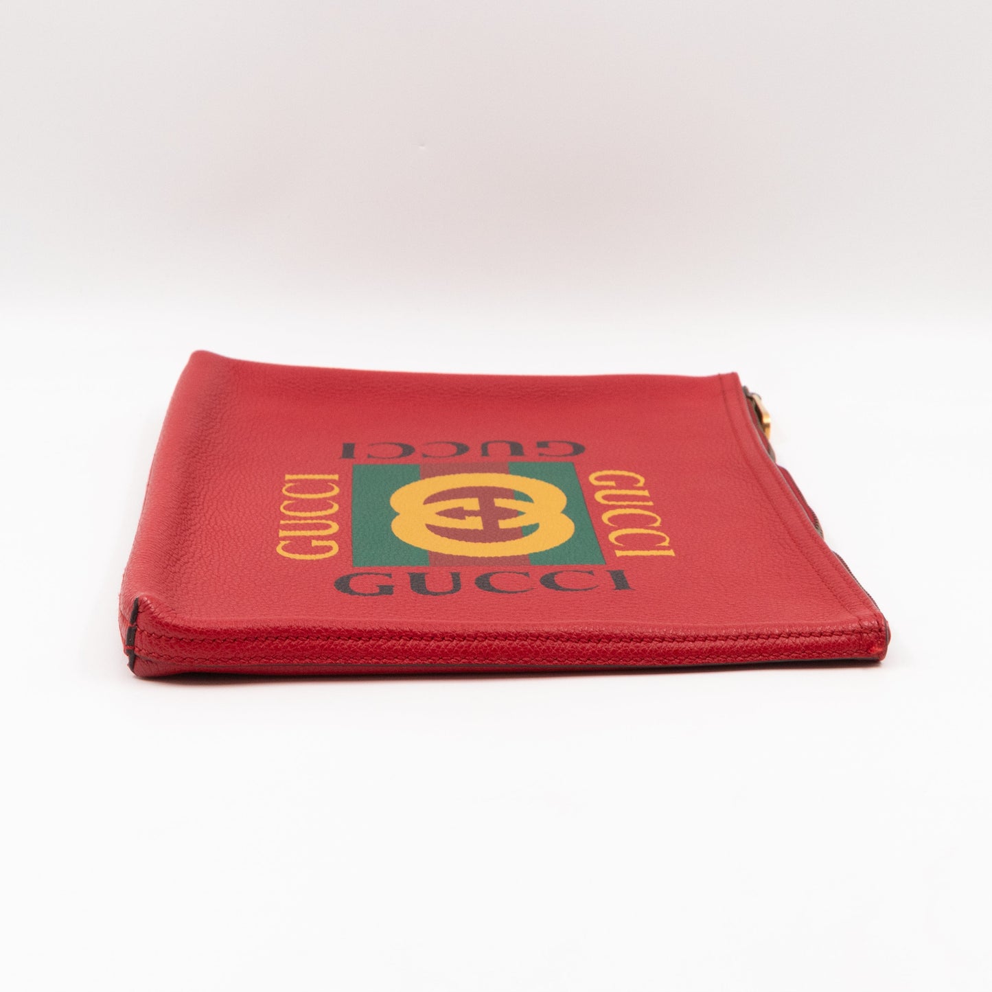 Gucci Logo Portfolio Pouch Bag Red Leather
