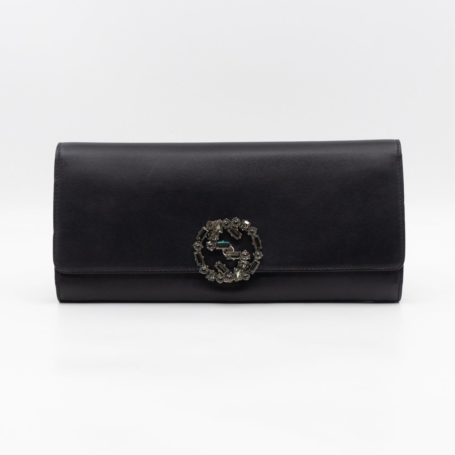 Gucci Broadway Clutch Black Leather with Crystals