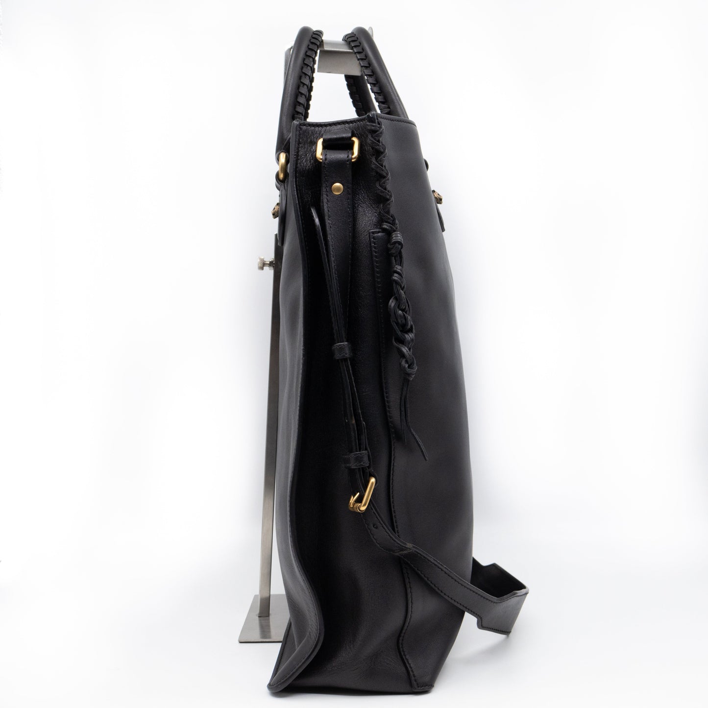 Gucci Braided Detail Feline Shopper Bag Black Leather