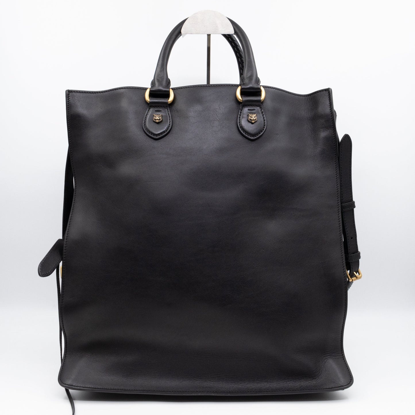 Gucci Braided Detail Feline Shopper Bag Black Leather