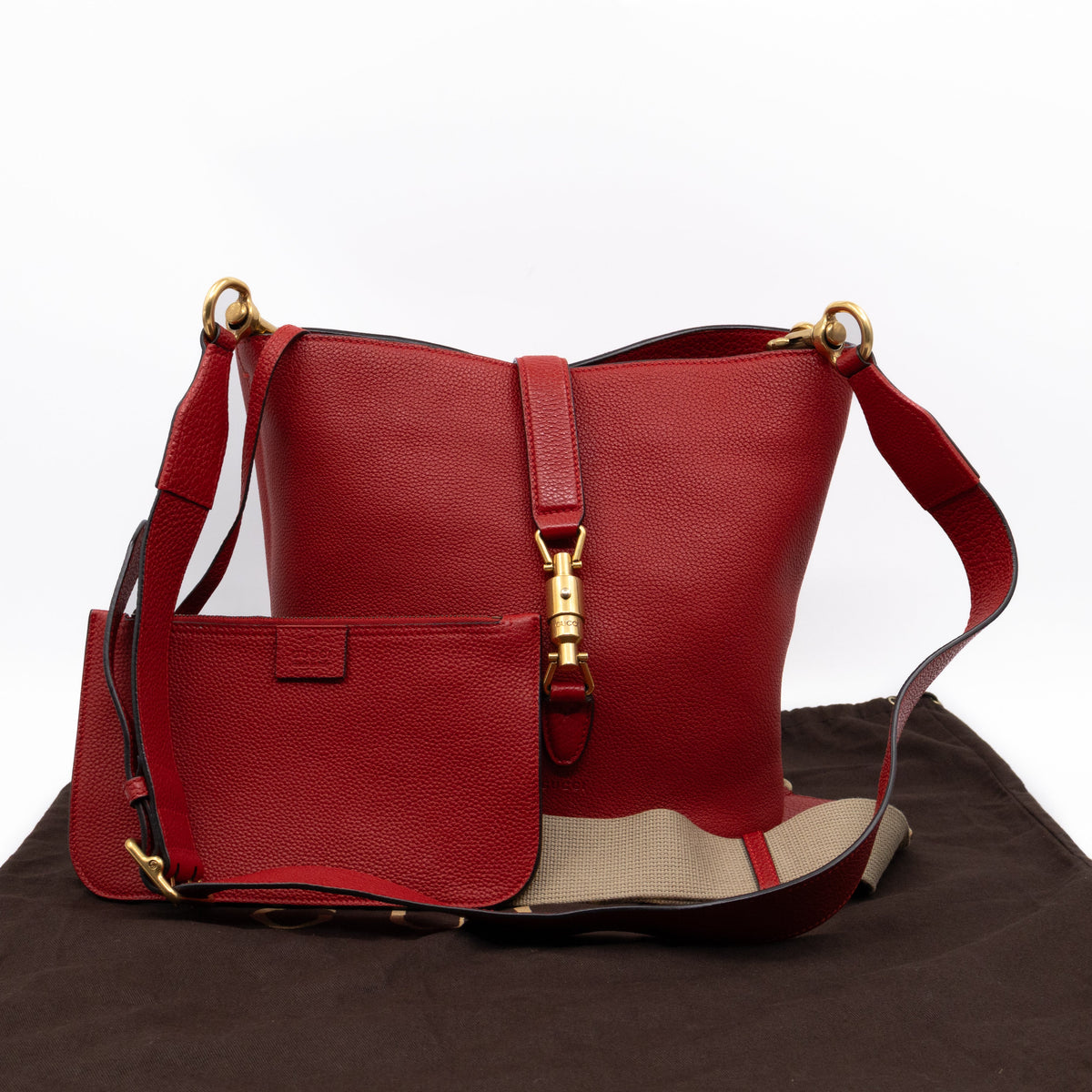 Small Jackie Soft Bucket Bag Red Leather