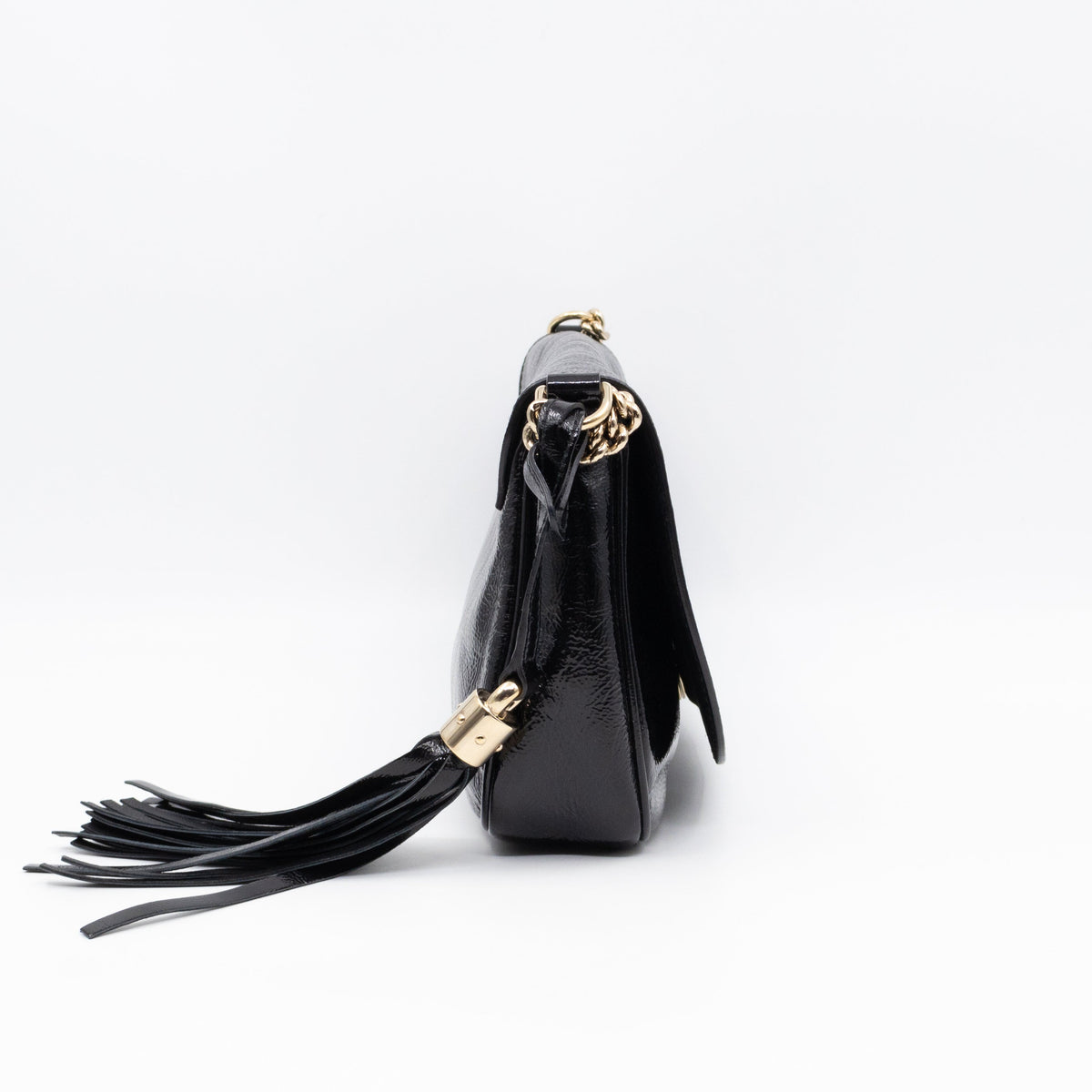 Soho Medium Flap Chain Bag Black Patent Leather