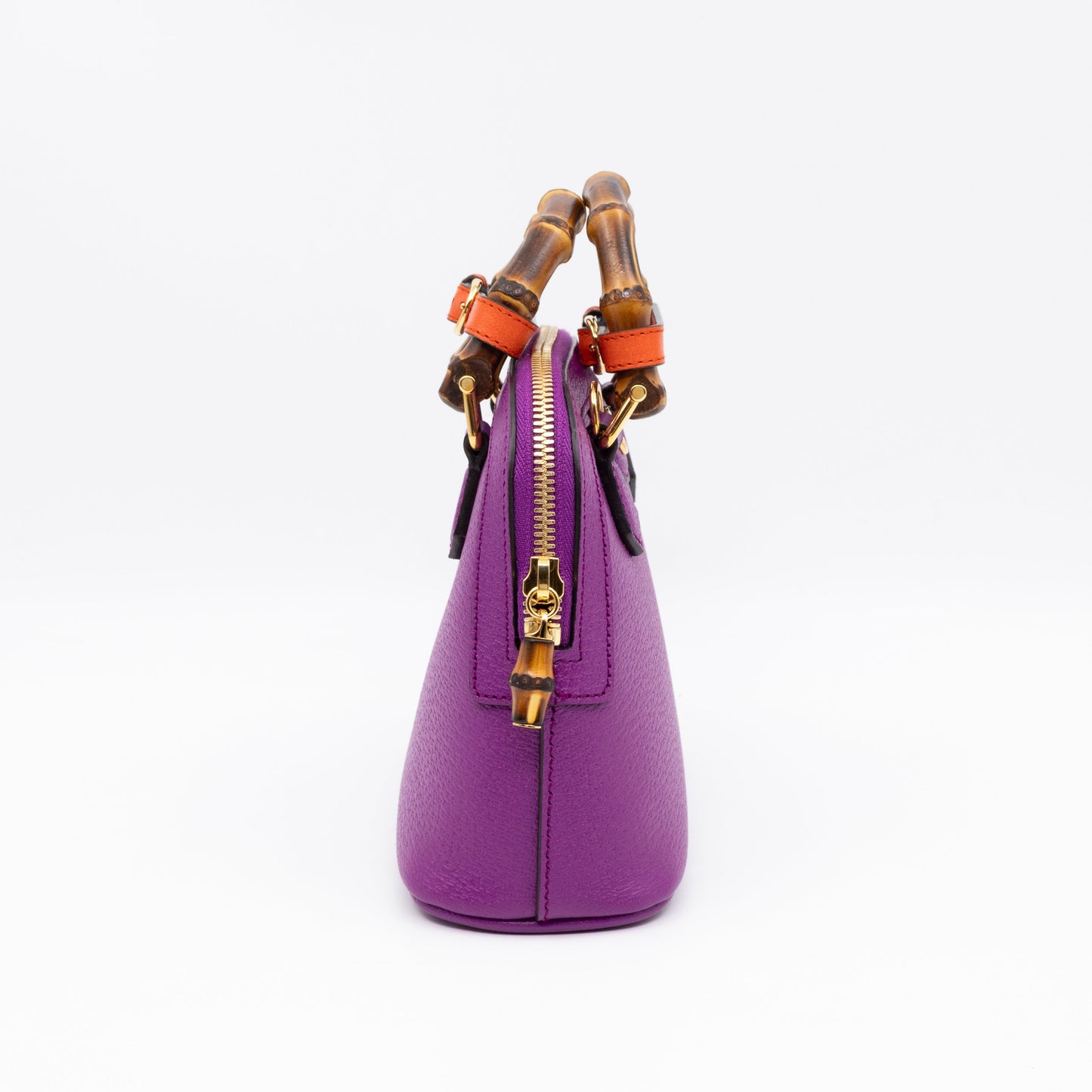 Gucci Diana Mini Bamboo Zip Tote Bag Purple Leather