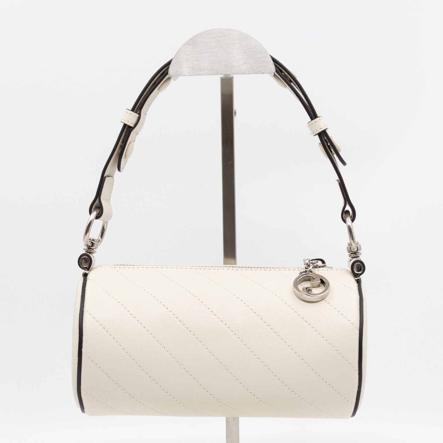 Mini Blondie Shoulder Bag White Diagonal Quilted Leather