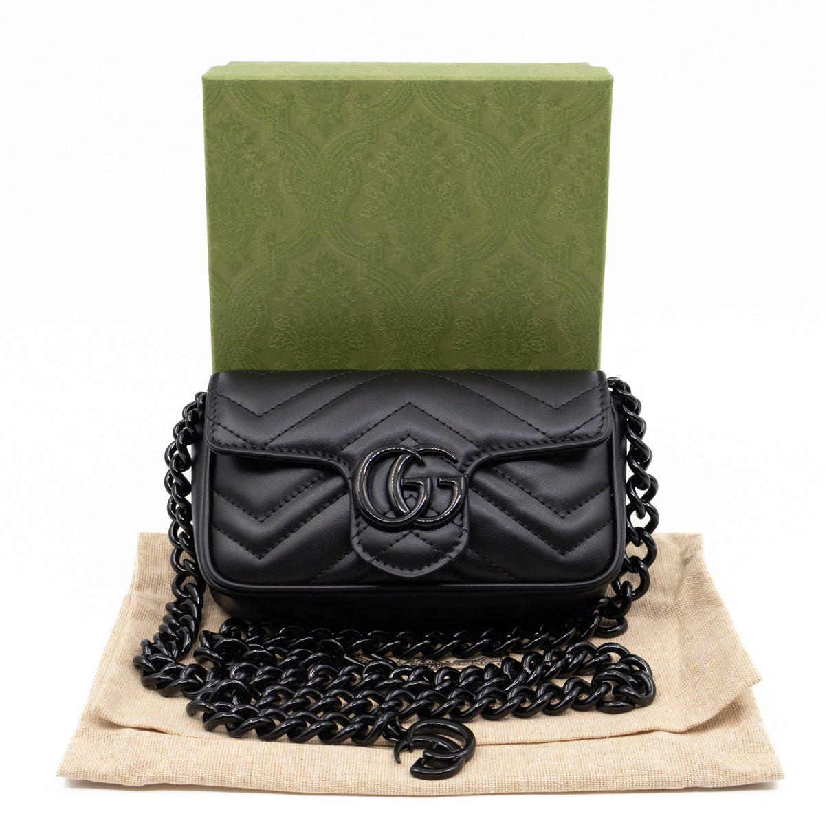 GG Marmont Chain Belt Bag Black Leather