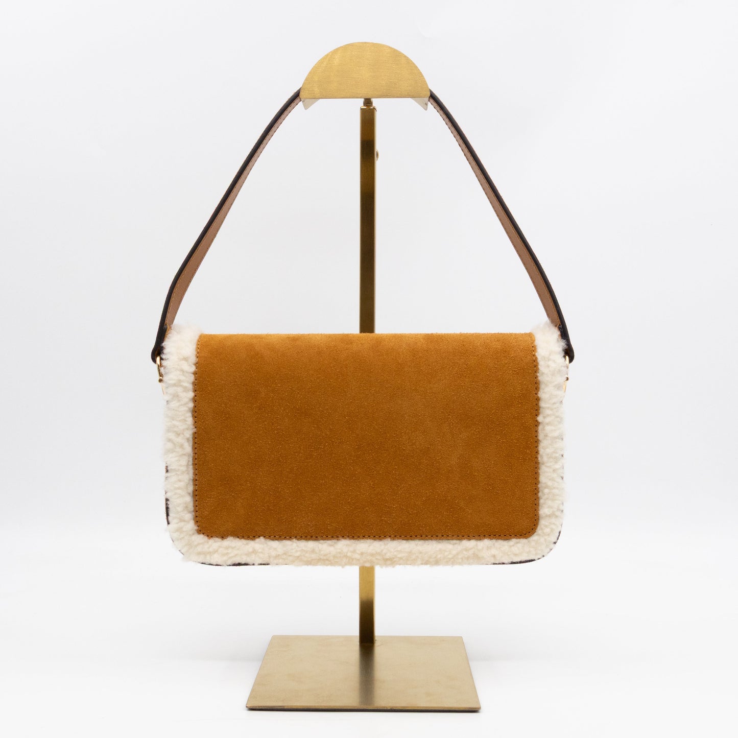 Horsebit 1955 Mini Shoulder Bag Camel Suede Leather Shearling