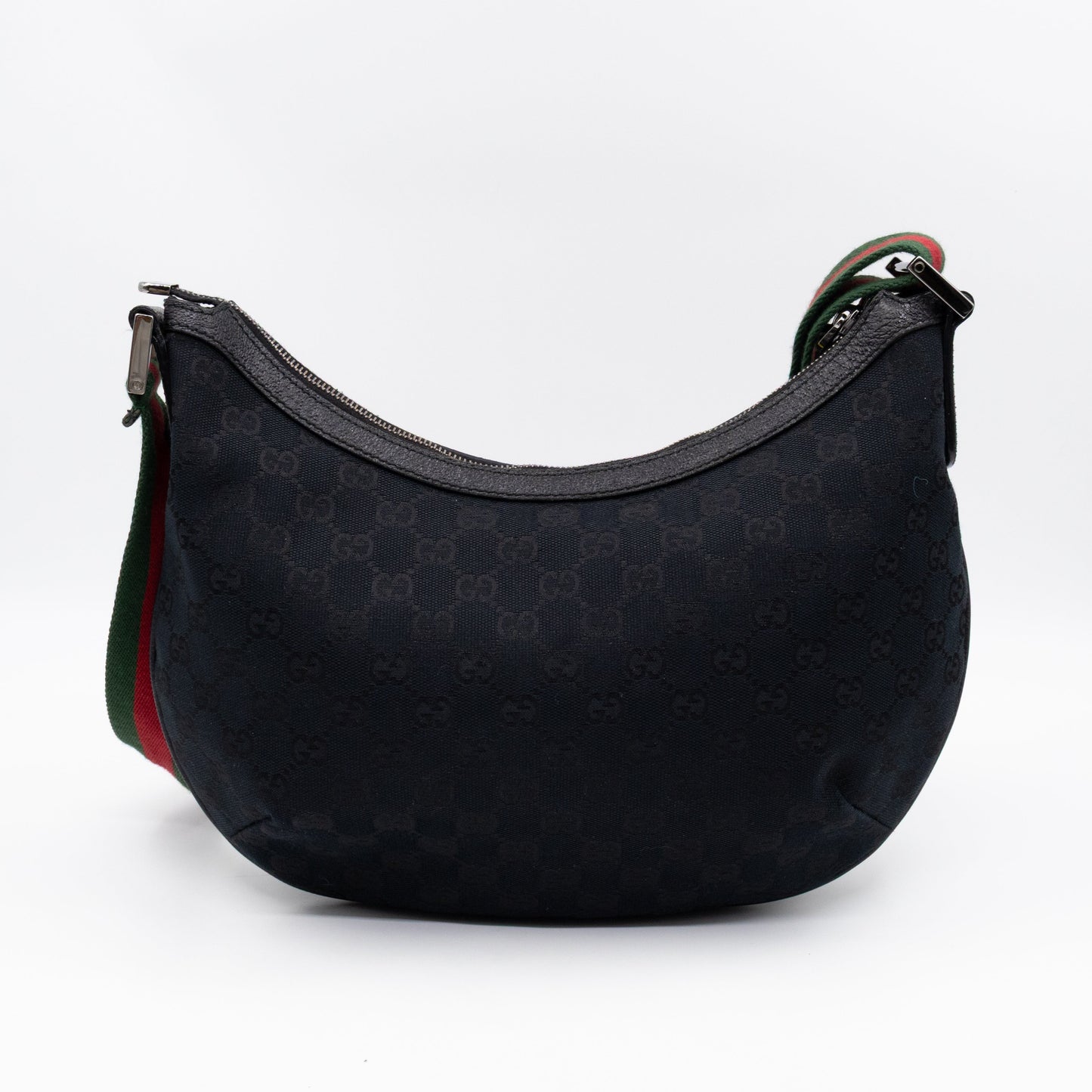Gucci Vintage Web Hobo Messenger Bag Black GG Canvas