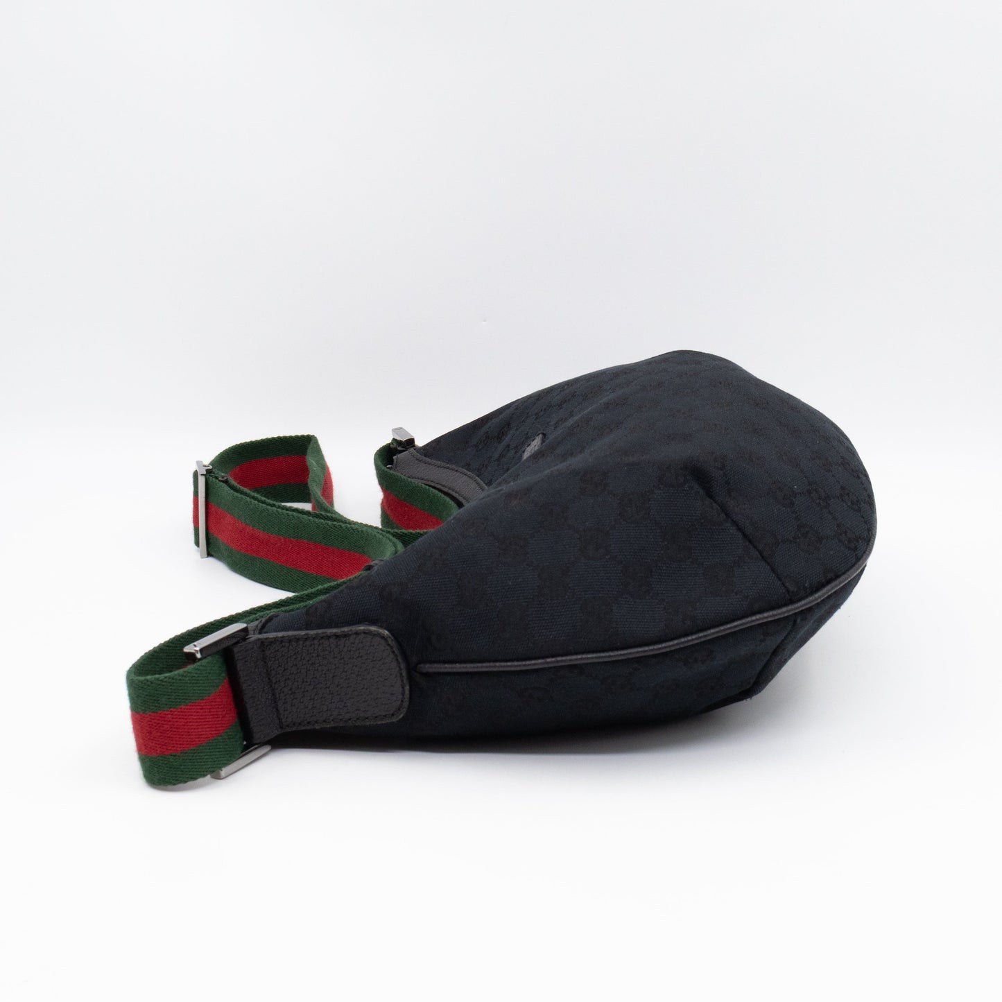 Gucci Vintage Web Hobo Messenger Bag Black GG Canvas