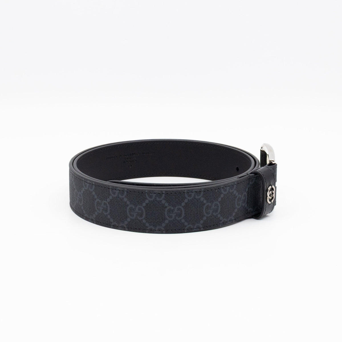 Square Buckle Belt Black GG Supreme Leather 95/38