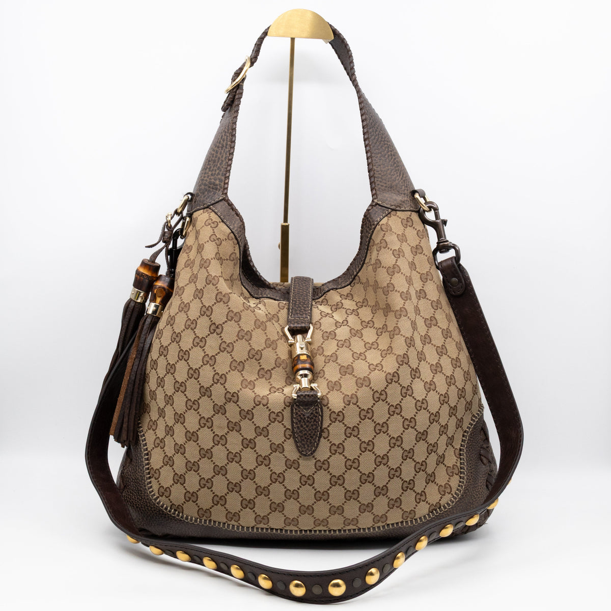 New Jackie Large Hobo Bag GG Supreme Brown Leather