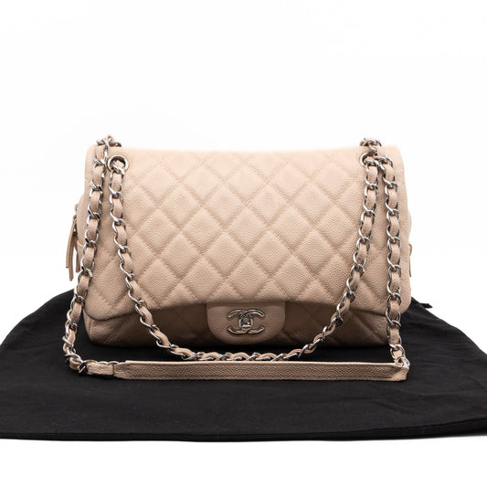 Casual Journey Flap Bag Beige Leather Silver