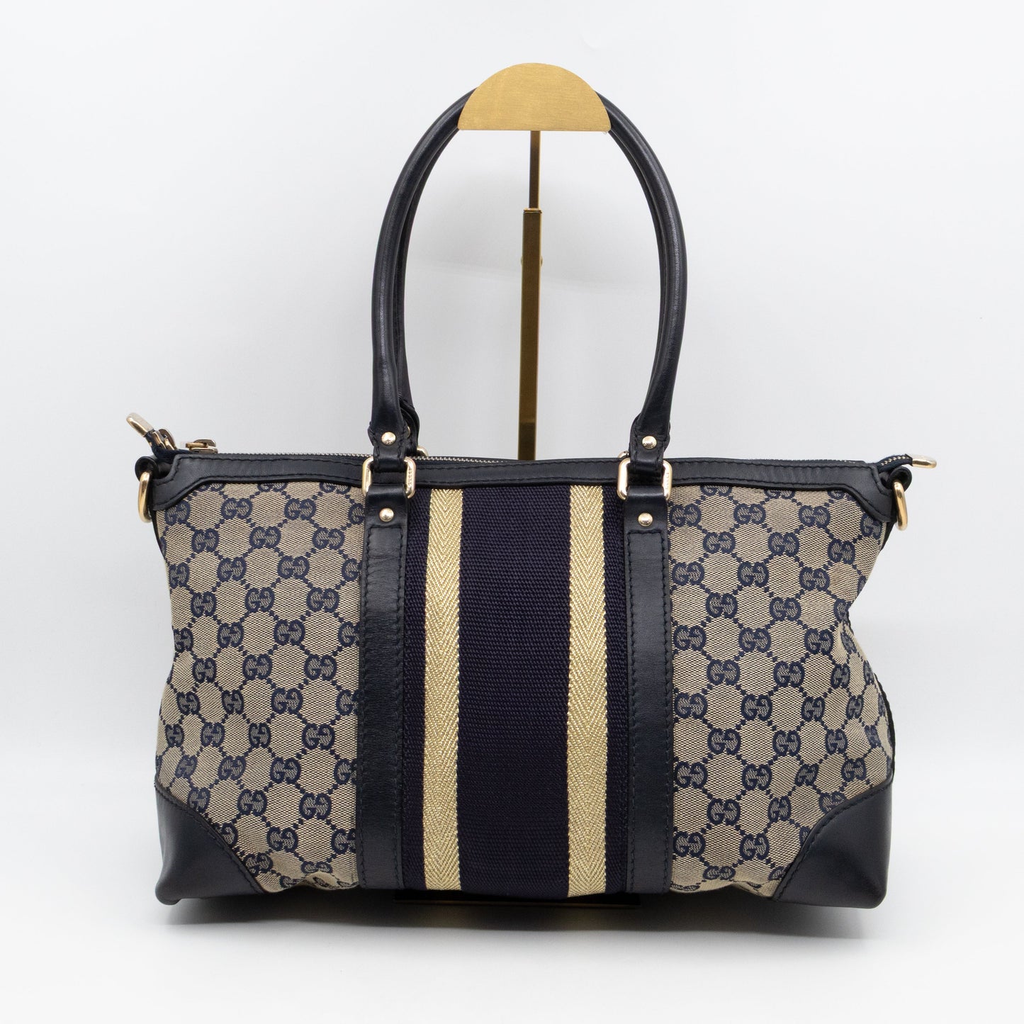 Web Tote Bag Medium GG Canvas Blue Leather