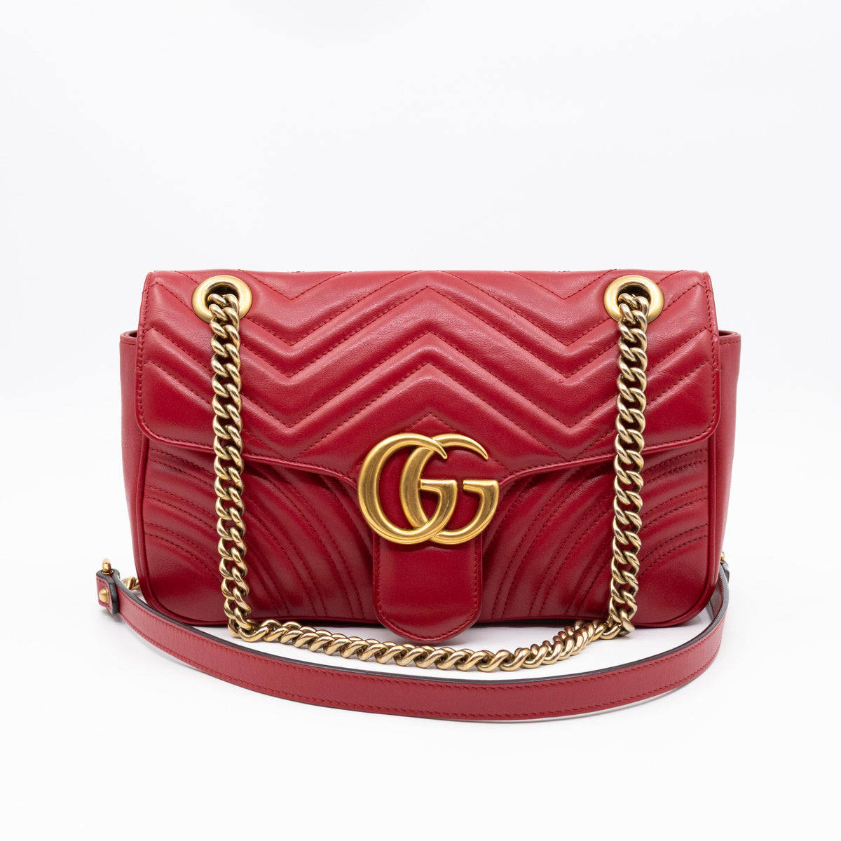 GG Marmont Small Flap Bag Red Matelasse Leather
