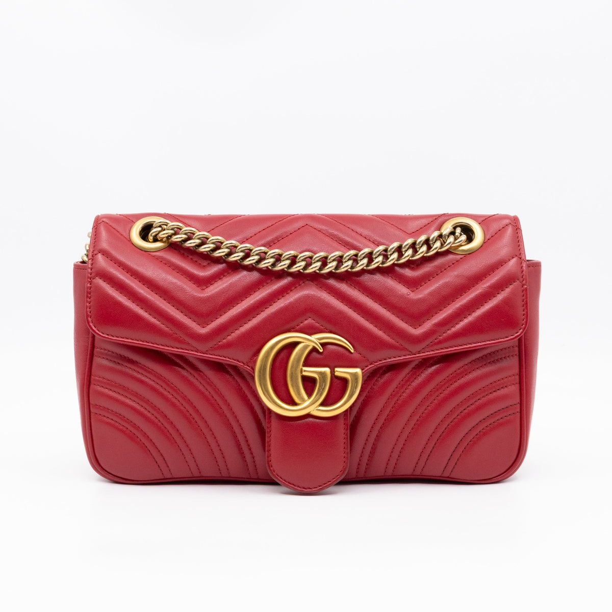 GG Marmont Small Flap Bag Red Matelasse Leather