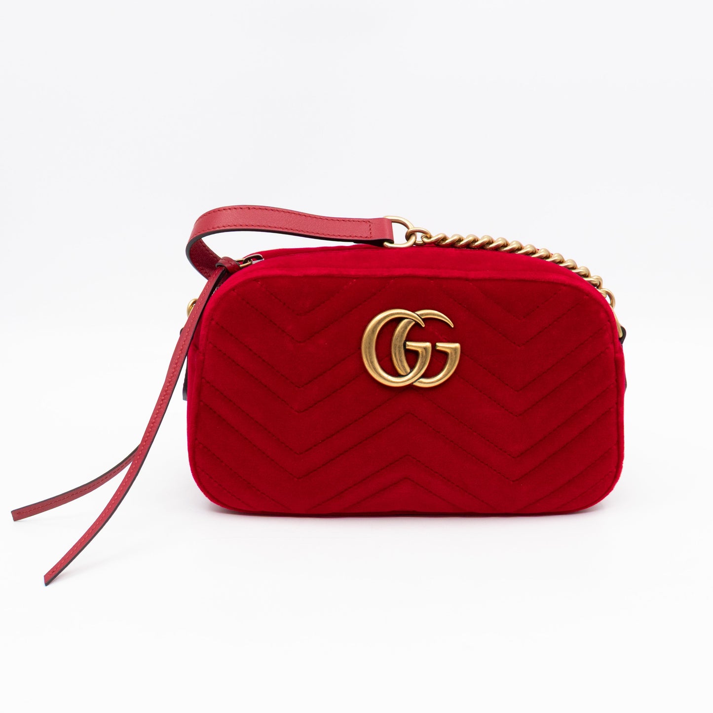 Gucci GG Marmont Small Camera Bag Red Velvet Aged Gold